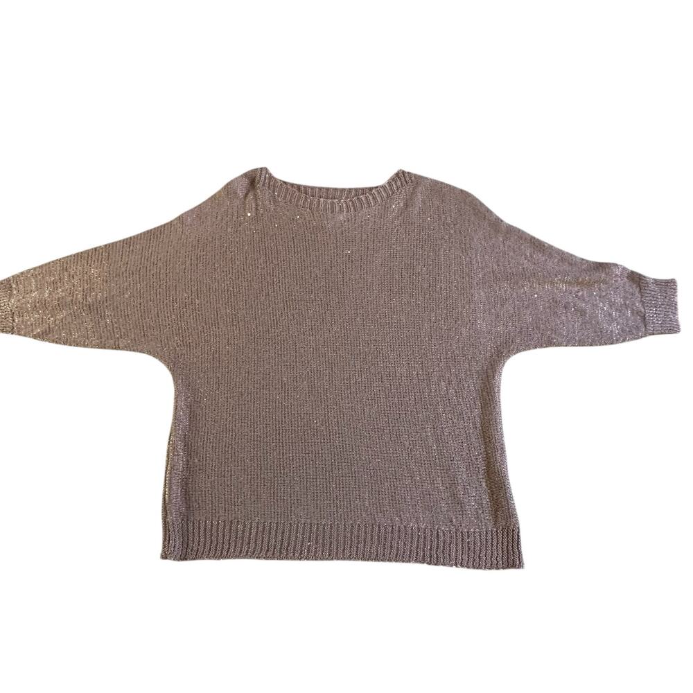 Womens Top Size Medium Sequin Sweater Batwing Sleeve Rose Gold Business Casual - Picture 5 of 9